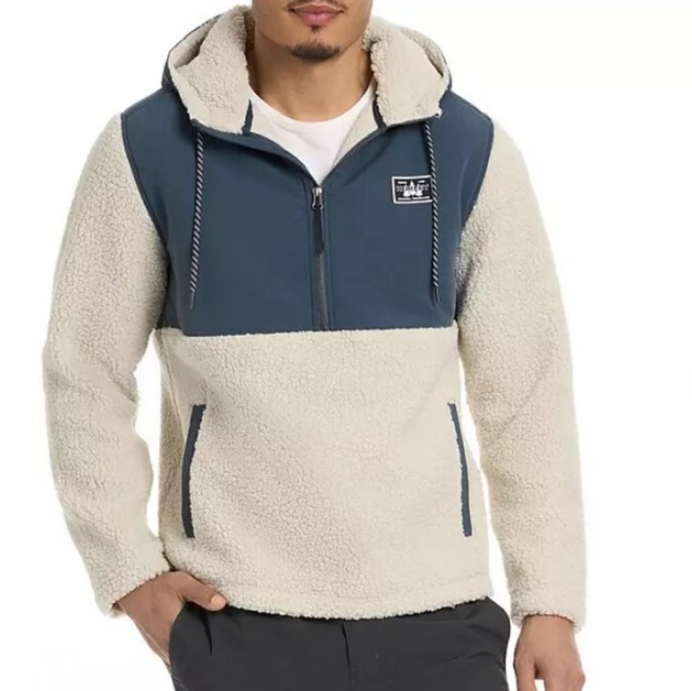 hurley ♡ sherpa anorak hoodie half zip mens large cozy cabincore neutral tech